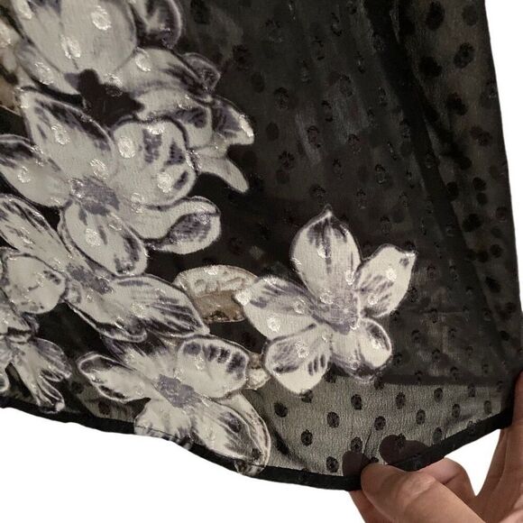 Avenue tie front floral flowy black & white polka dot tunic BoHo blouse 26 NEW - Picture 3 of 7